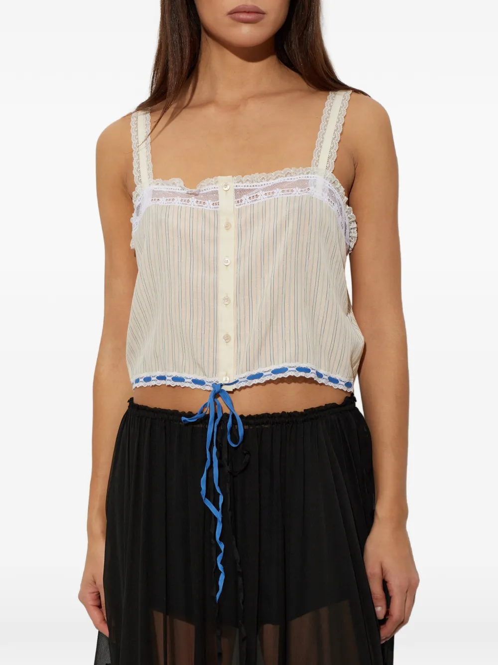 Chloé lace-insert striped tank top Beige