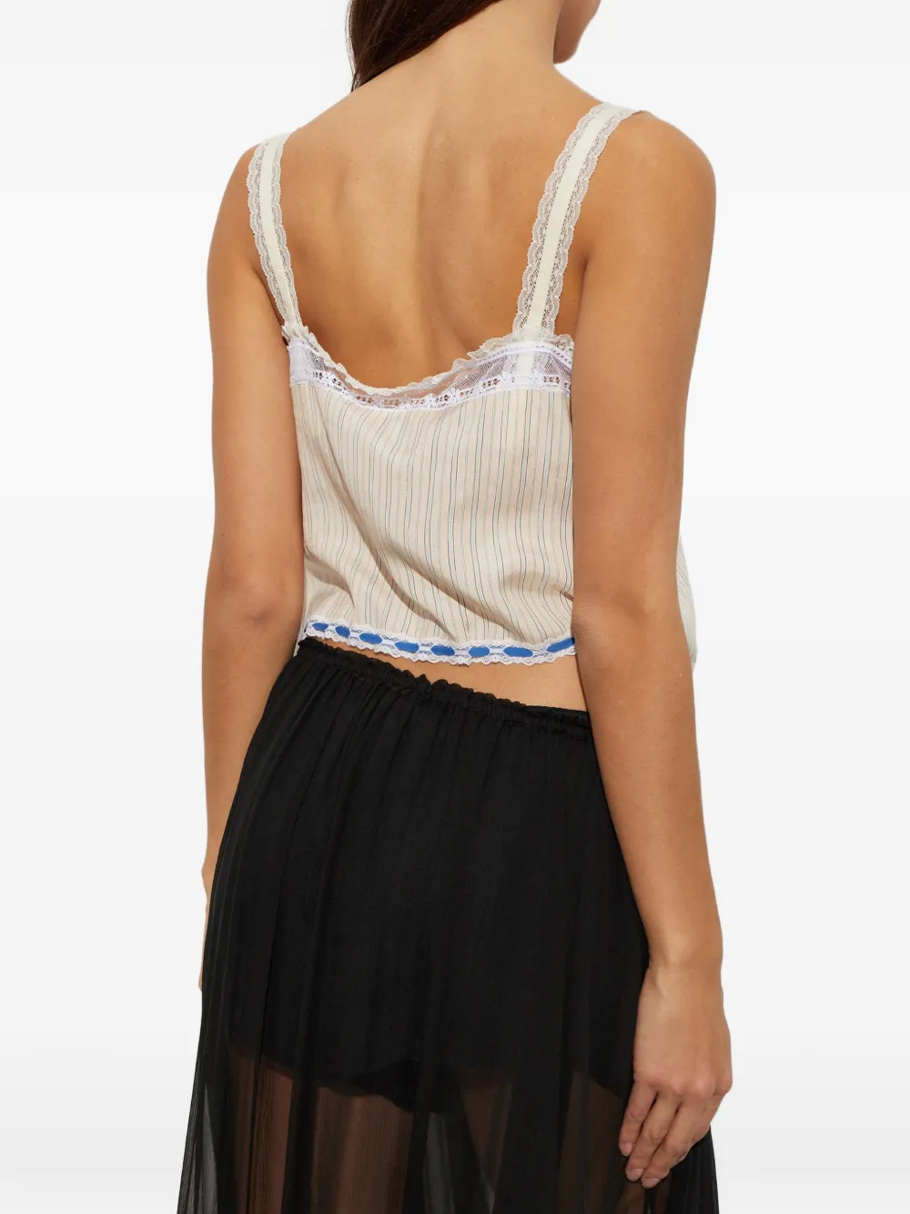 Chloé lace-insert striped tank top Beige
