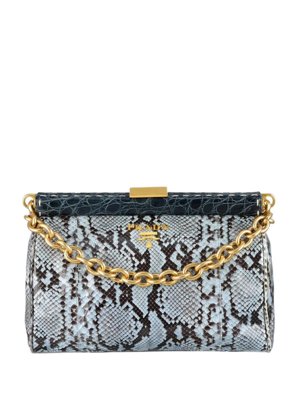 Prada Pre-Owned Borsa a spalla con catena effetto pelle di serpente - Blu