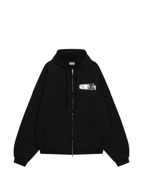 Balenciaga silver-tape Balenciaga back large zip-up hoodie in black