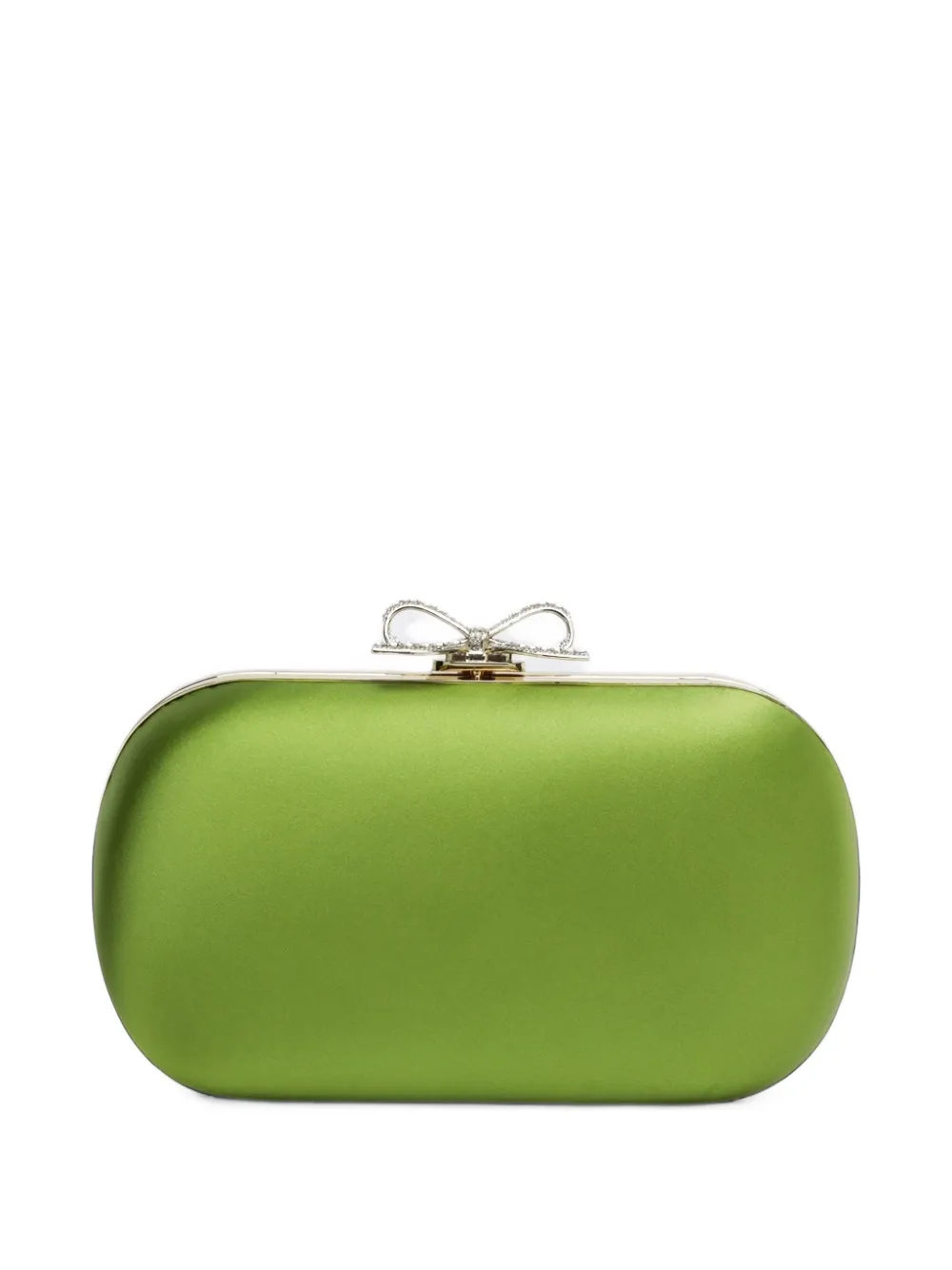Self-Portrait green satin clutch bag - Verde