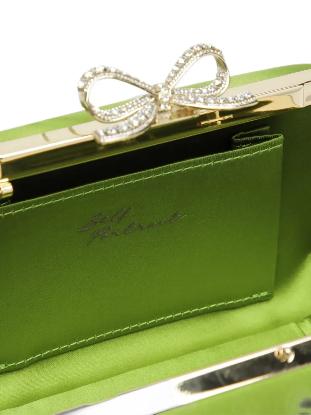 Self-Portrait green satin clutch bag Groen