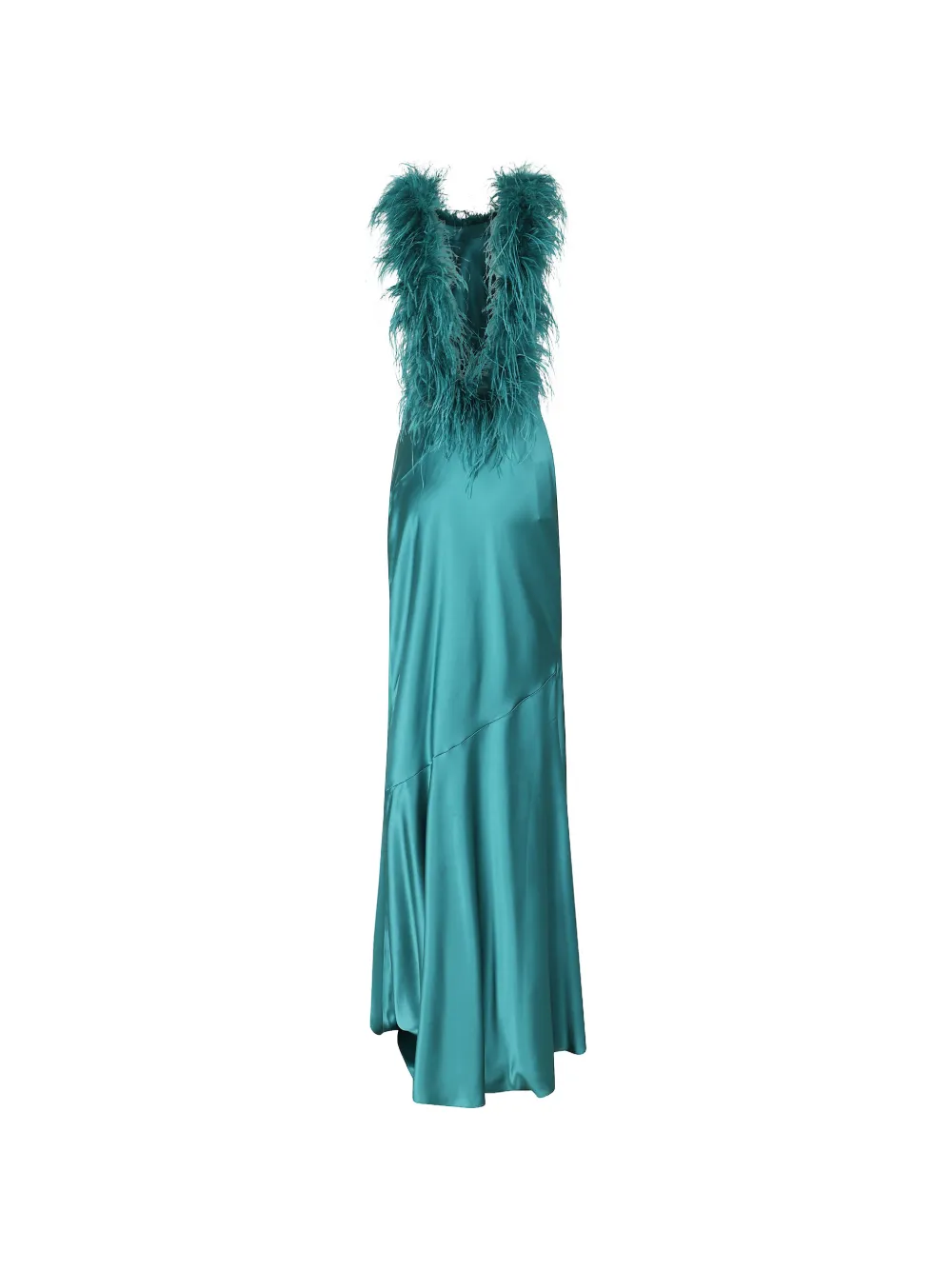 Retrofete Brisbane feather-trim satin dress Groen