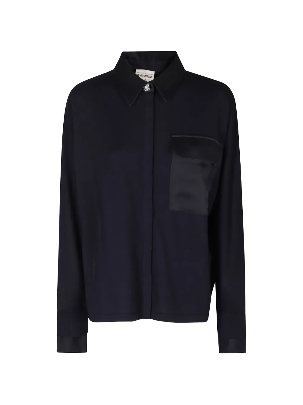 Semicouture Laetitia crystal-embellished satin-trim sweater Blauw
