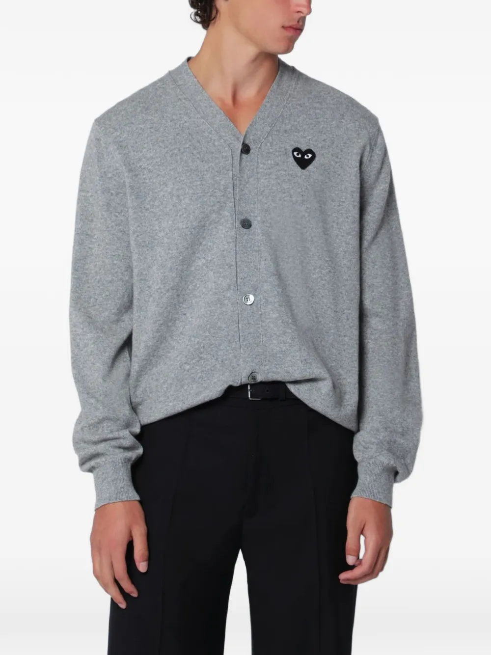 Comme Des Garçons logo-patch V-neck cardigan Grijs