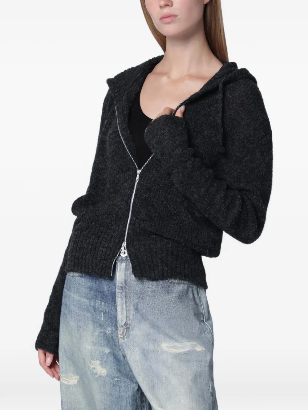 OUR LEGACY ribbed-knit hooded cardigan - Schwarz