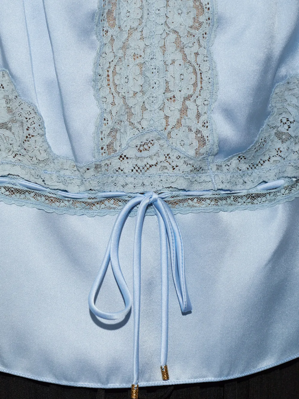 Chloé camisole top in washed silk satin & lace Blauw