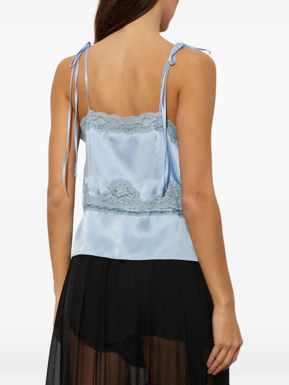 Chloé camisole top in washed silk satin & lace Blauw