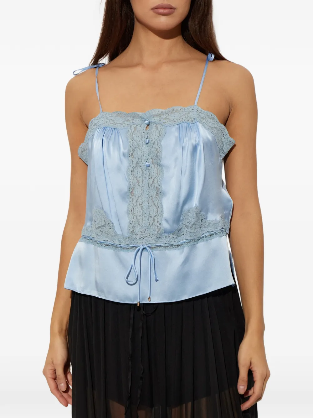 Chloé camisole top in washed silk satin & lace Blauw