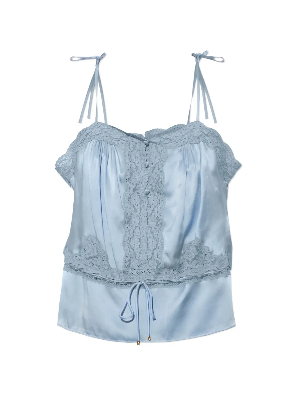 Chloé camisole top in washed silk satin & lace Blauw