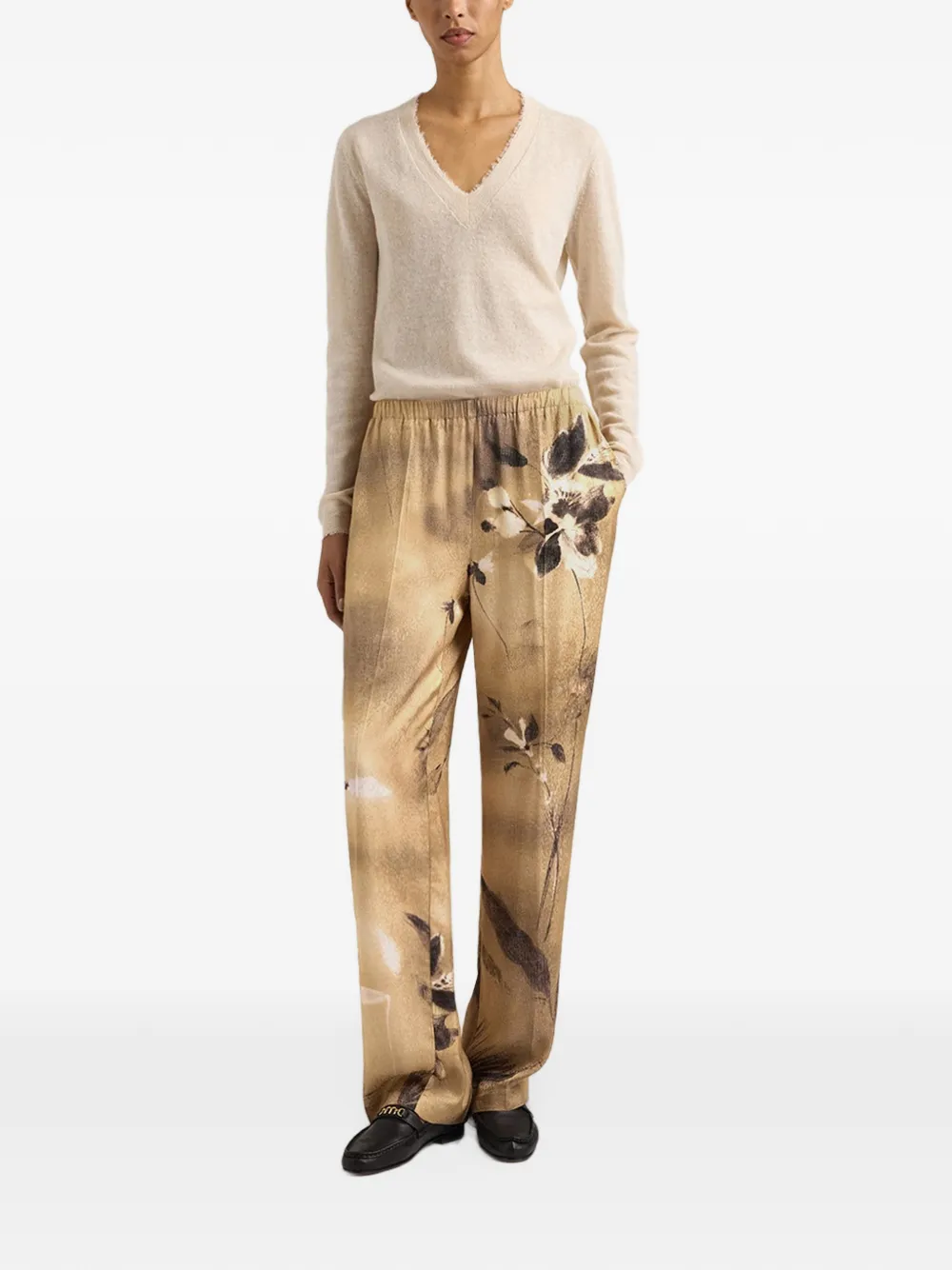 MOMONÌ Mynstur jacquard-knit straight trousers Beige