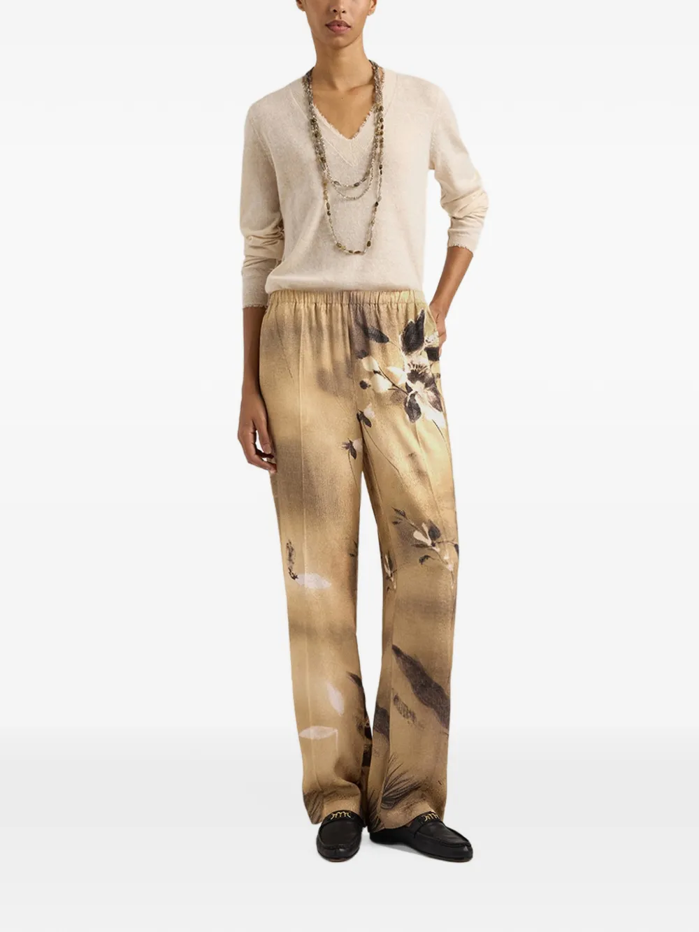 MOMONÌ Mynstur jacquard-knit straight trousers Beige