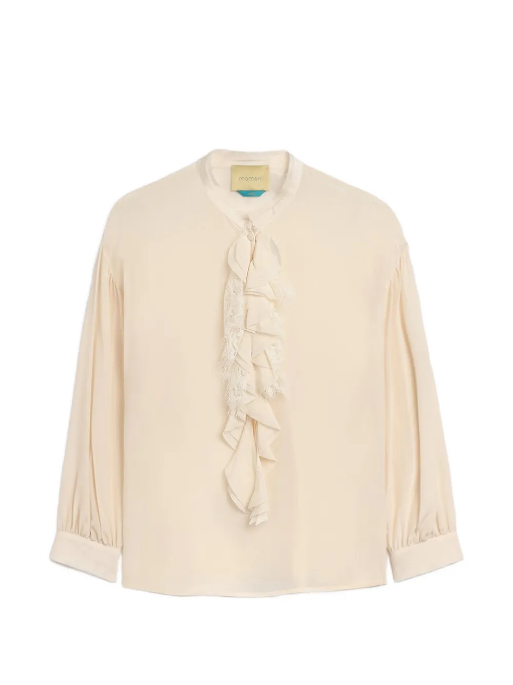 MOMONÌ Nelia blouse met ruches en kanten afwerking Beige