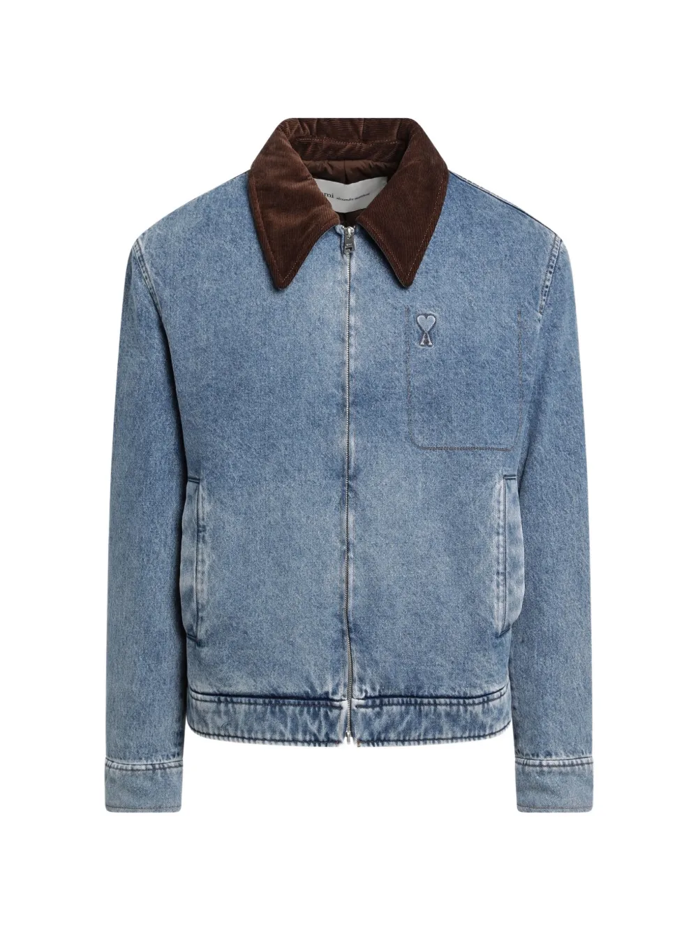 AMI Paris velvet-collar denim jacket - Blau