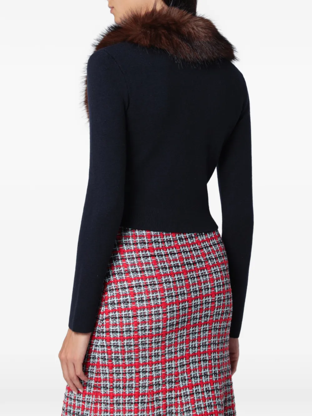 Self-Portrait navy faux-fur knit cardigan Blauw