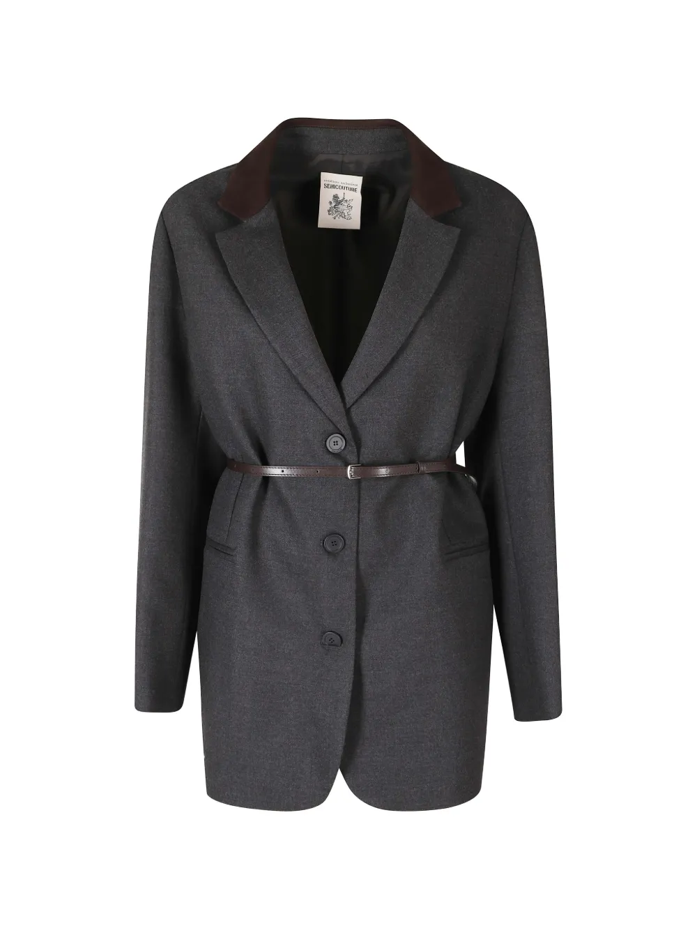 Semicouture belted contrast-collar blazer - Grau