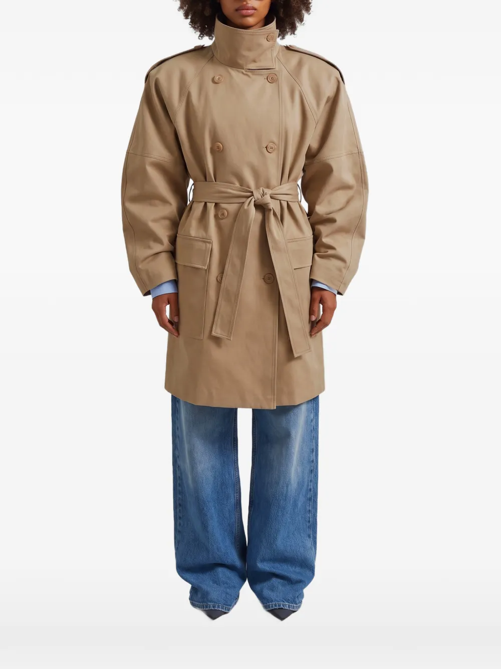 The Frankie Shop Tess midi short trench - beige - Nude