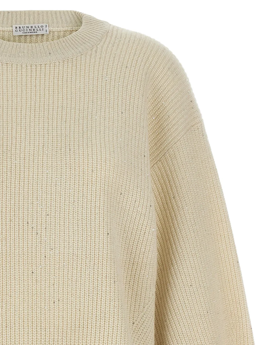 Brunello Cucinelli Ribgebreide trui verfraaid met pailletten Beige