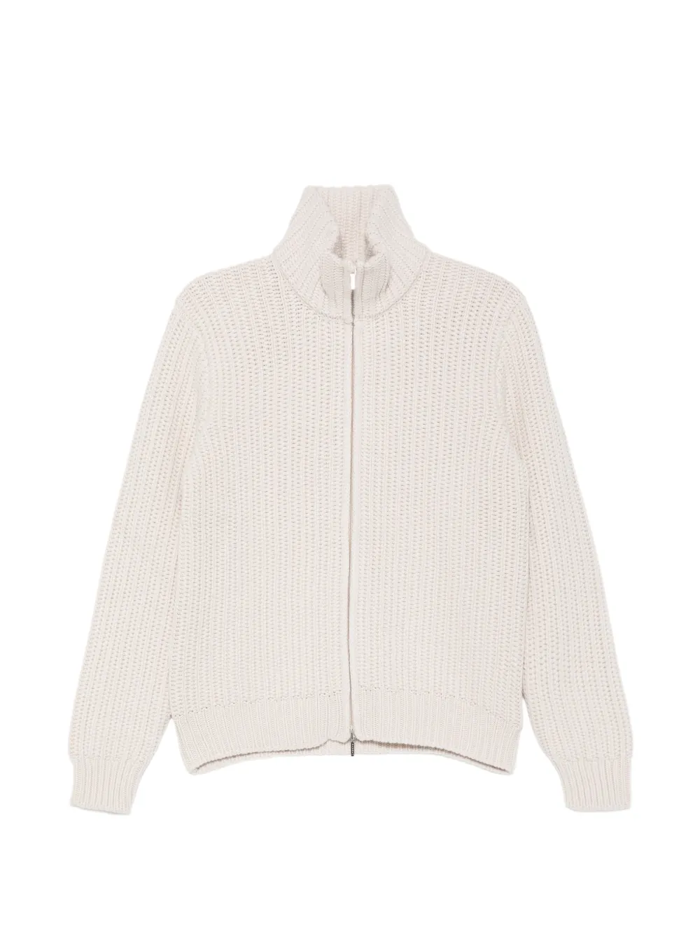 Barba ribbed-knit zip-up cardigan Beige
