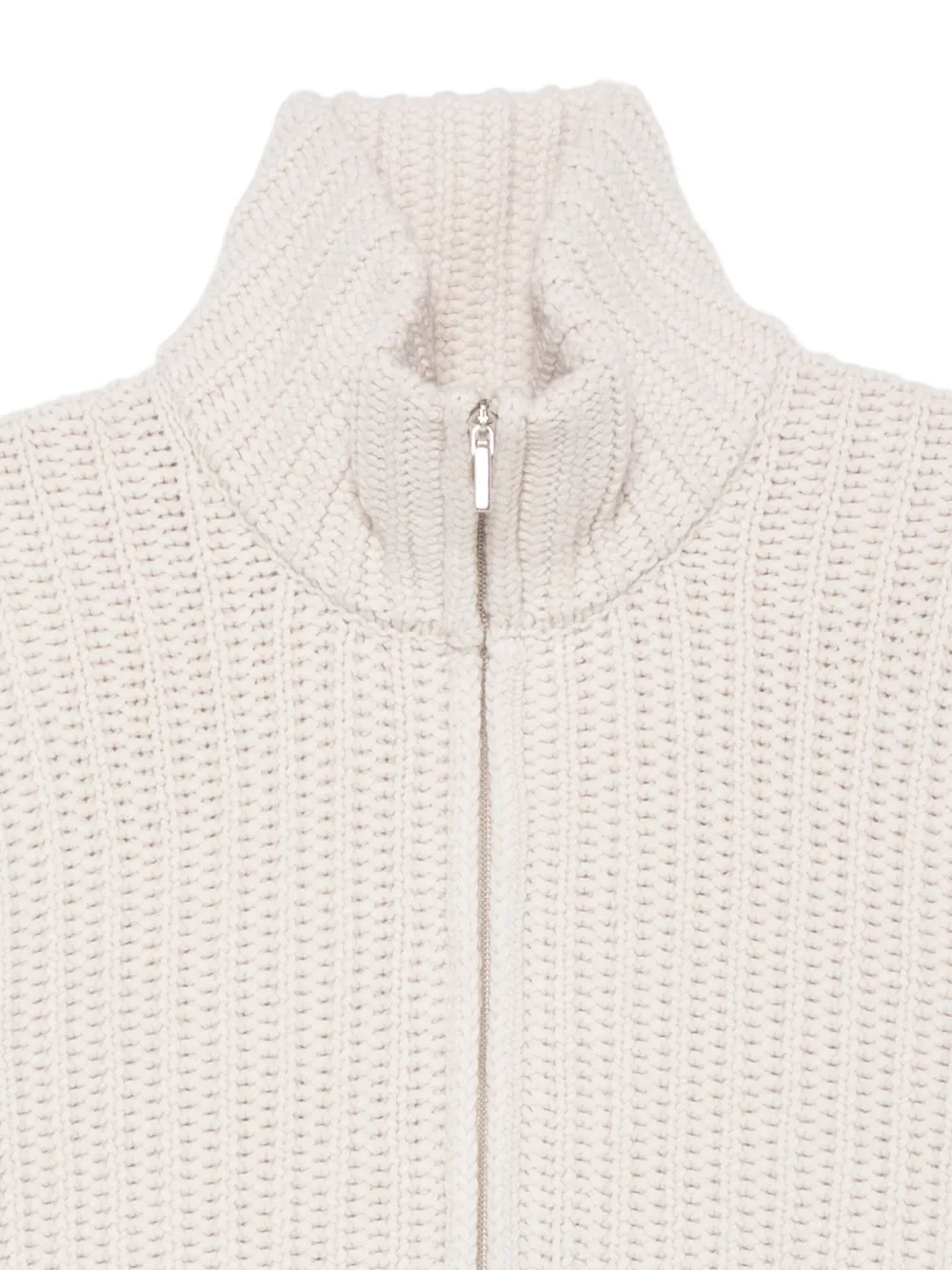 Barba ribbed-knit zip-up cardigan Beige