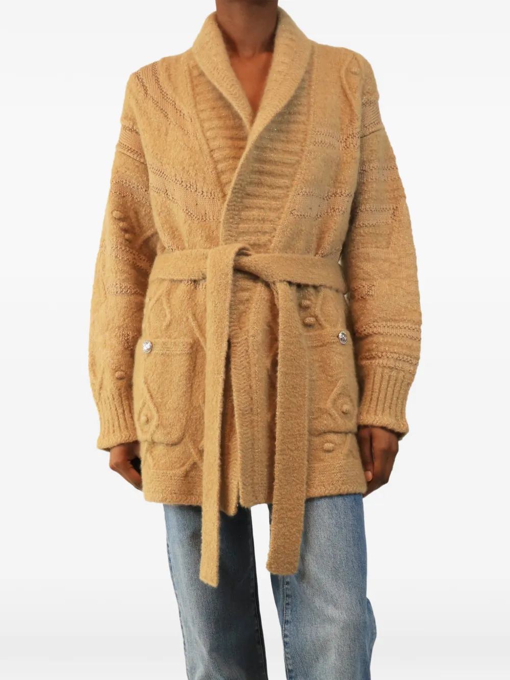 CHANEL Pre-Owned belted heavy-knit cardigan - Braun