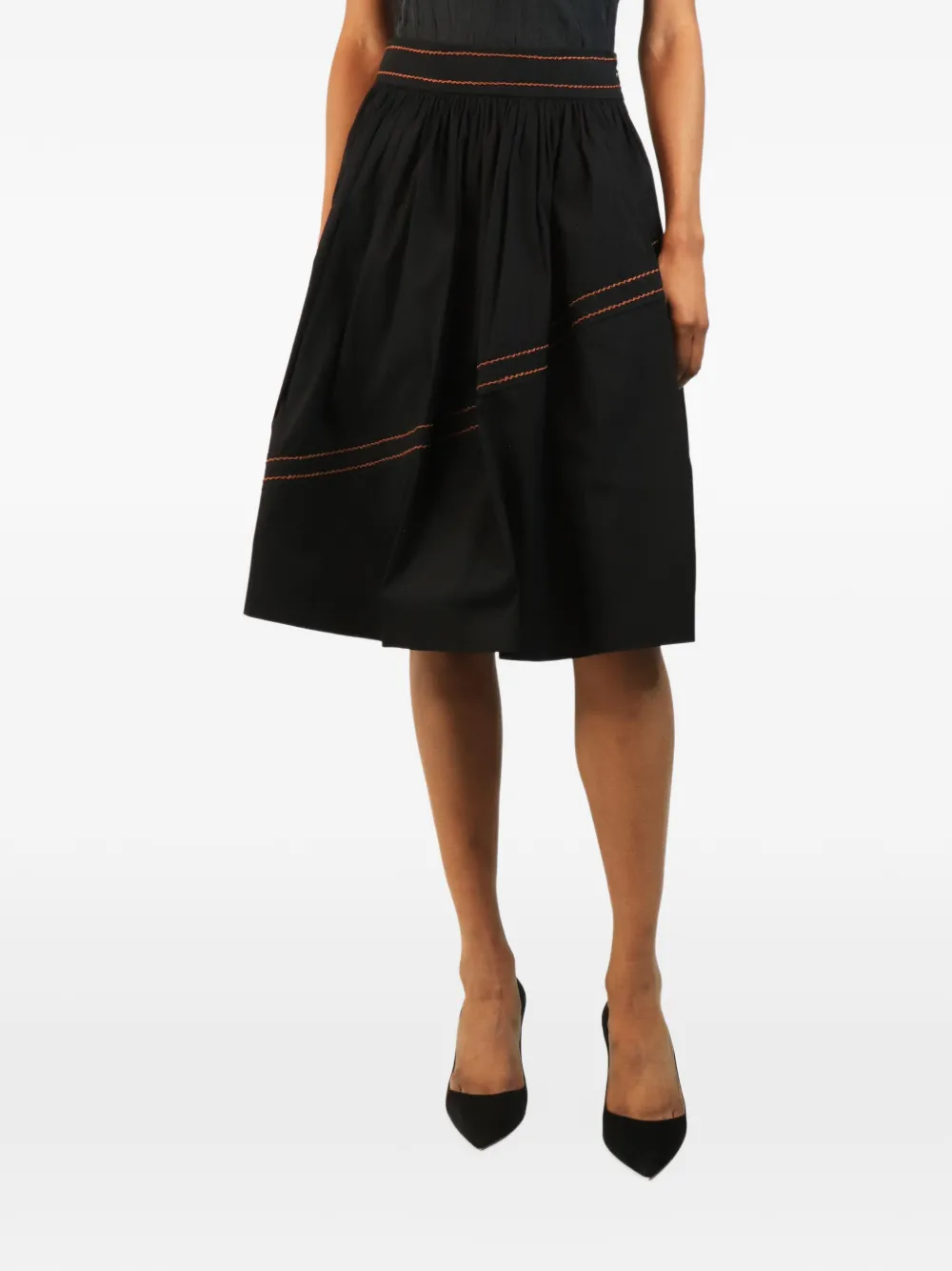 Prada Pre-Owned contrast-stitch gathered midi skirt - Schwarz