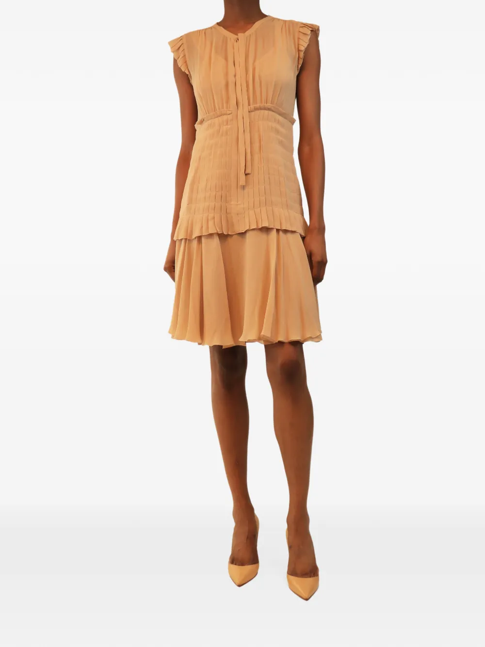 CHANEL Pre-Owned pleated sleeveless mini dress - Neutrals