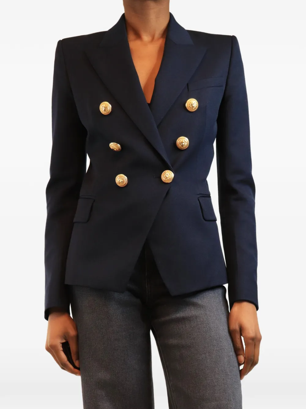 Pre-owned Balmain Double-breasted Wool Blazer In Blue