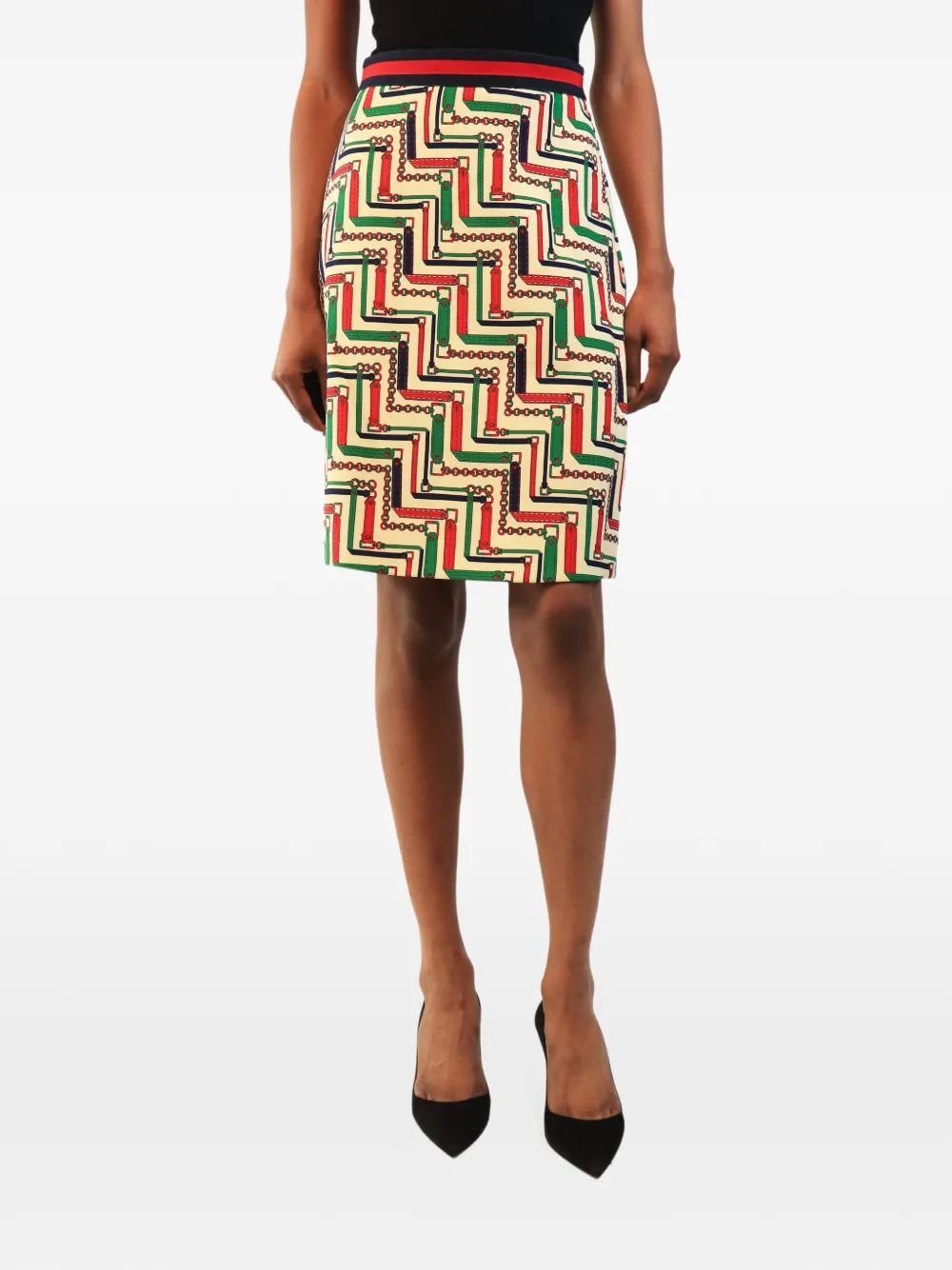 Gucci Pre-Owned chain-print midi skirt - Neutrals