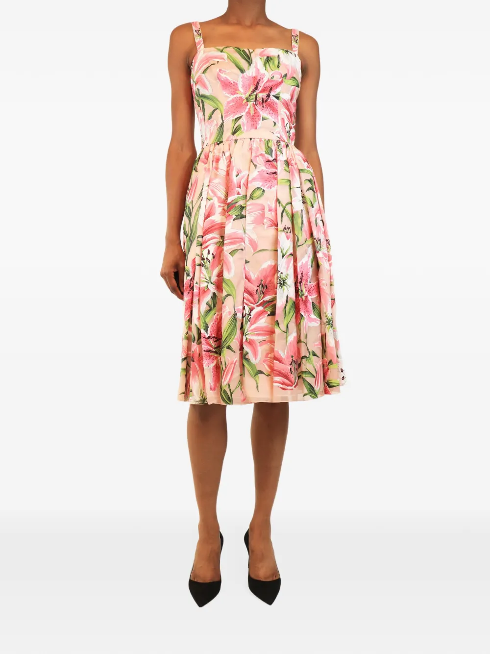 Dolce & Gabbana Pre-Owned lily-print A-line midi dress - Pink