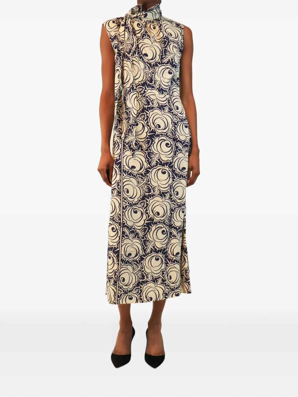 Prada Pre-Owned floral tie-neck midi dress - Toni neutri
