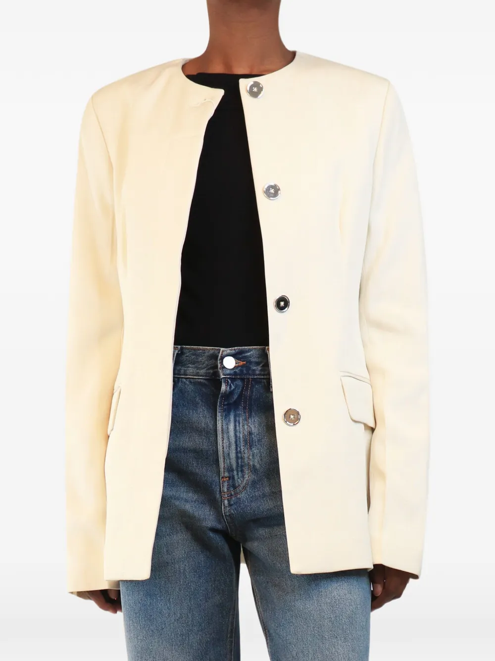 Pre-owned Totême Collarless Cinched Jacket In Neutrals