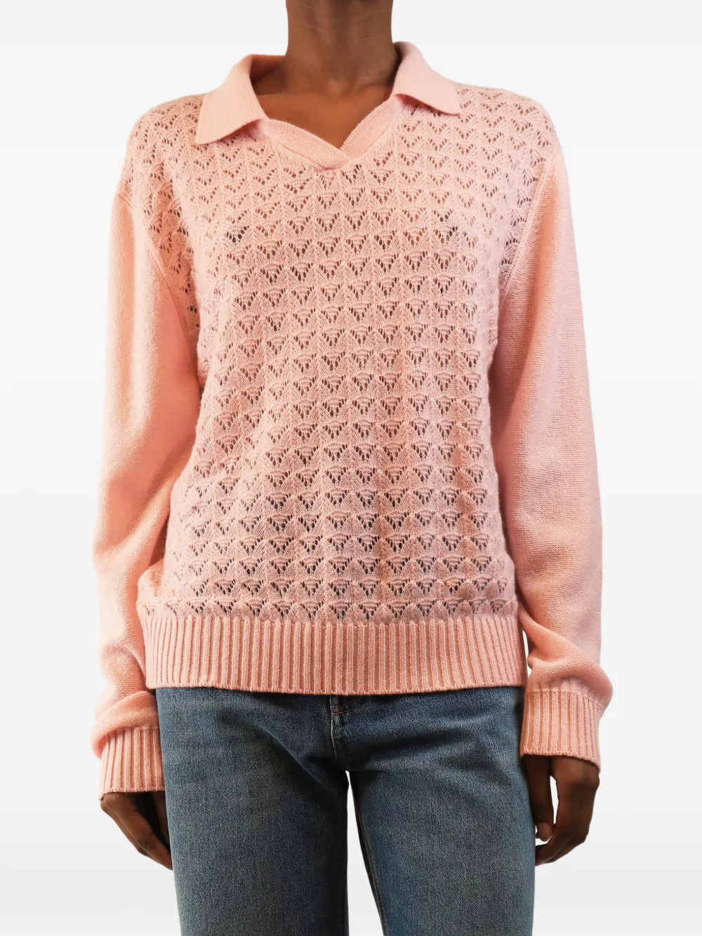 Miu Miu Pre-Owned pointelle-knit polo sweater - Rosa