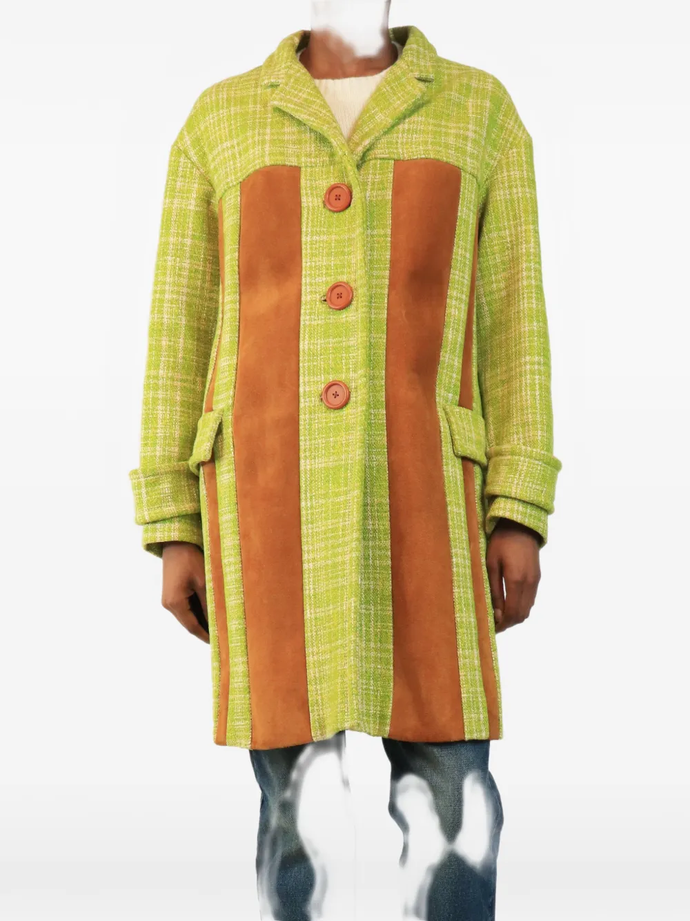 Miu Miu Pre-Owned tweed contrast-panel coat - Grün