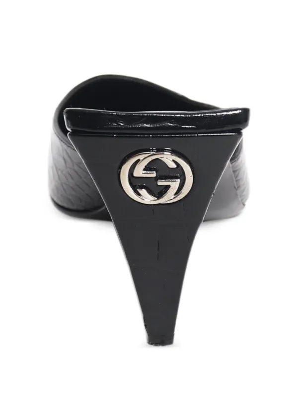 GUCCI ブラック ミュール 約7cmヒール Gucci Pre-Owned クロコエンボス レザーミュール | ブラック | FARFETCH JP