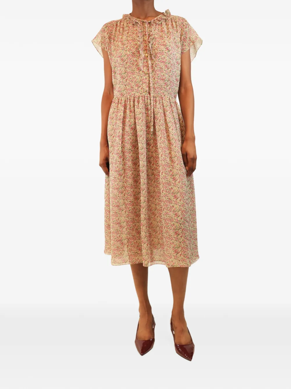 Celine Pre-Owned robe mi-longue sans manches à fleurs - Tons neutres