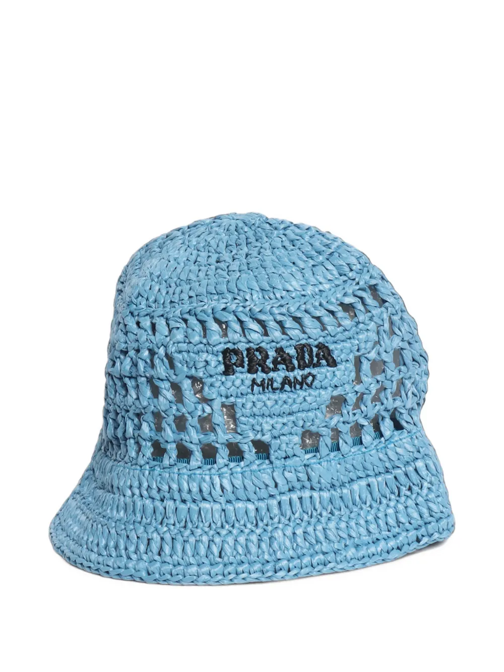 Pre-owned Prada Embroidered Crochet Bucket Hat In Blue