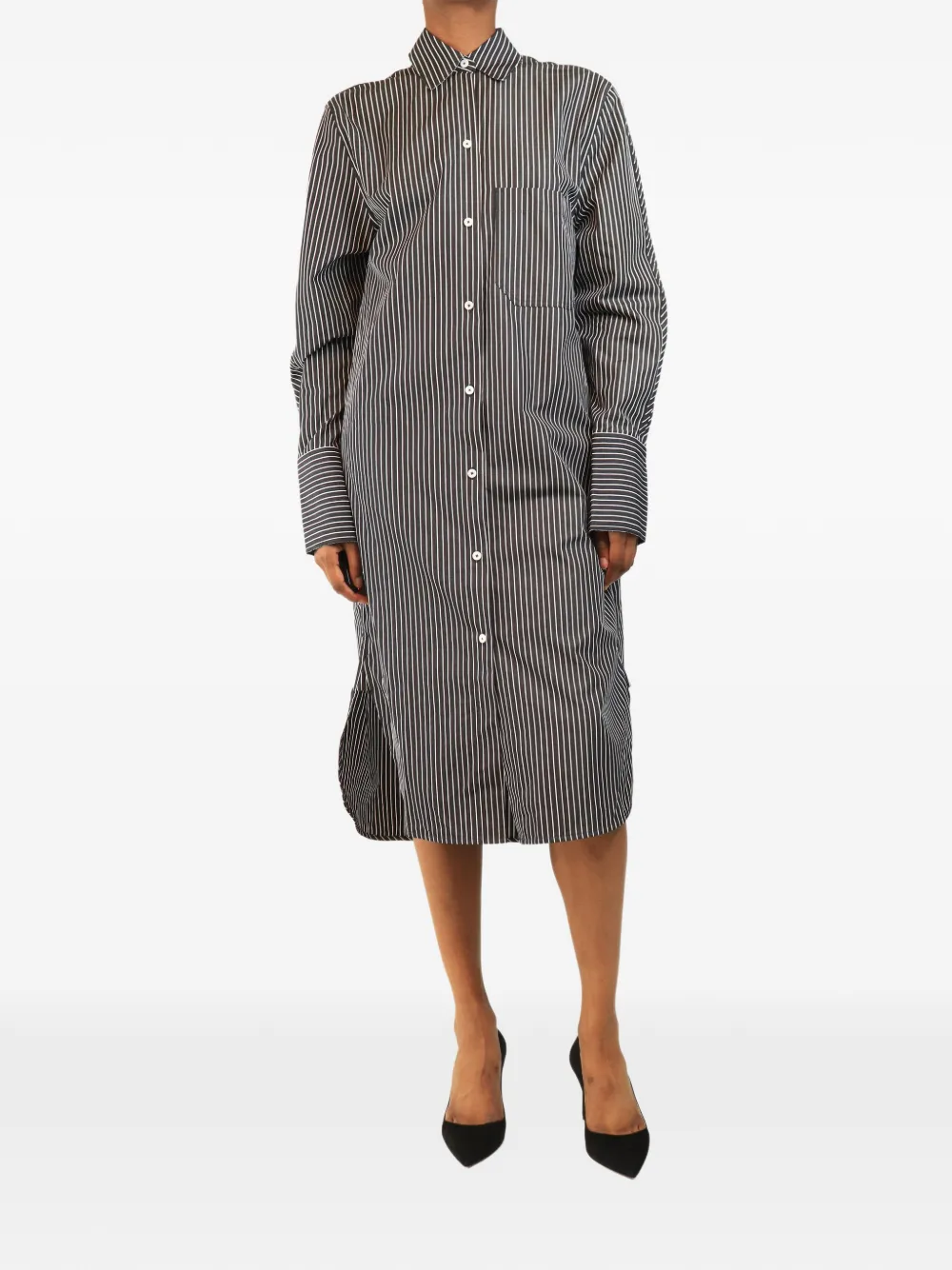 Pre-owned Totême Oversized Striped Shirt Dress In Black