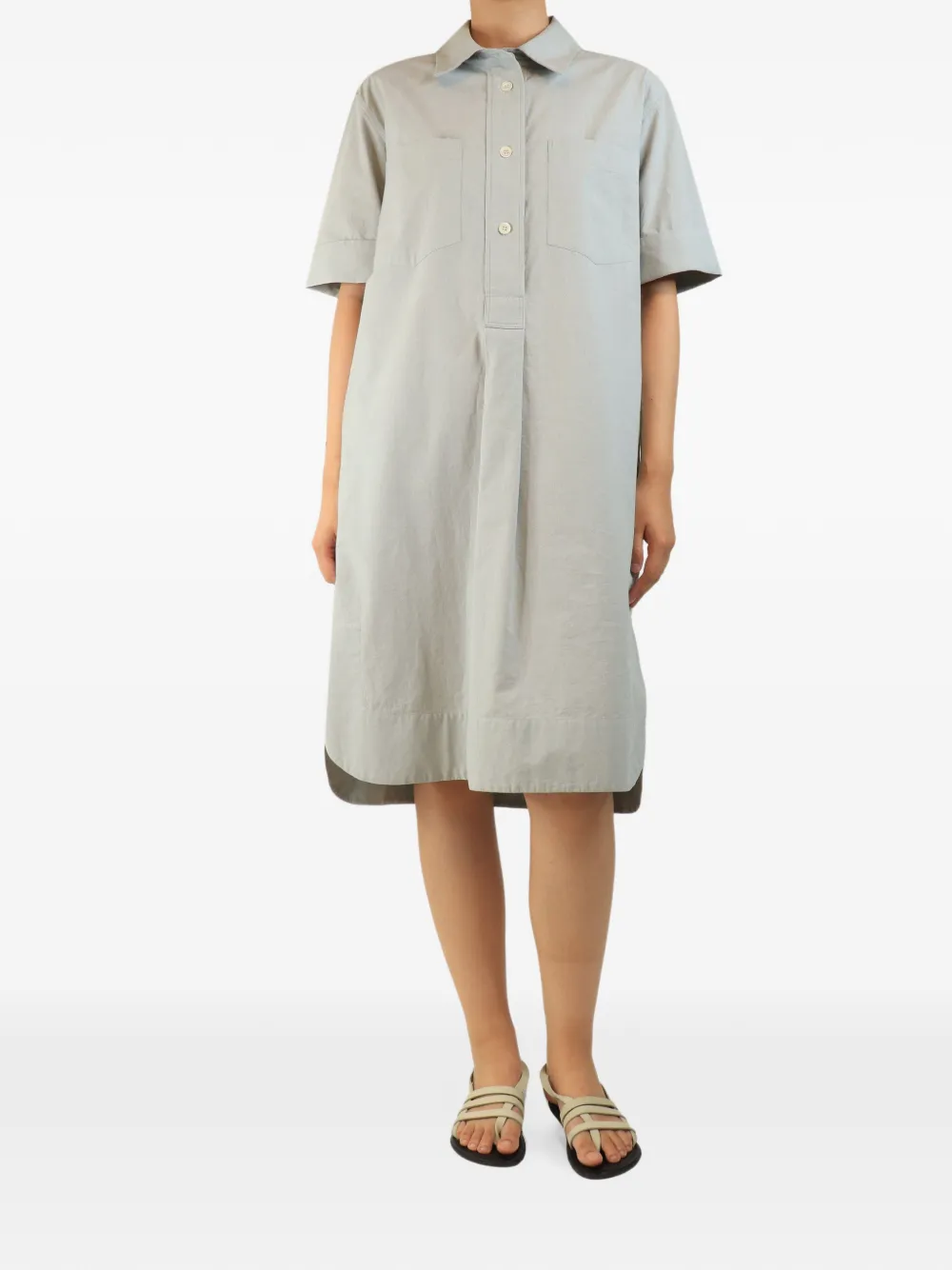 Pre-owned Margaret Howell Short-sleeved Cotton Shirt Midi Dress In Blue
