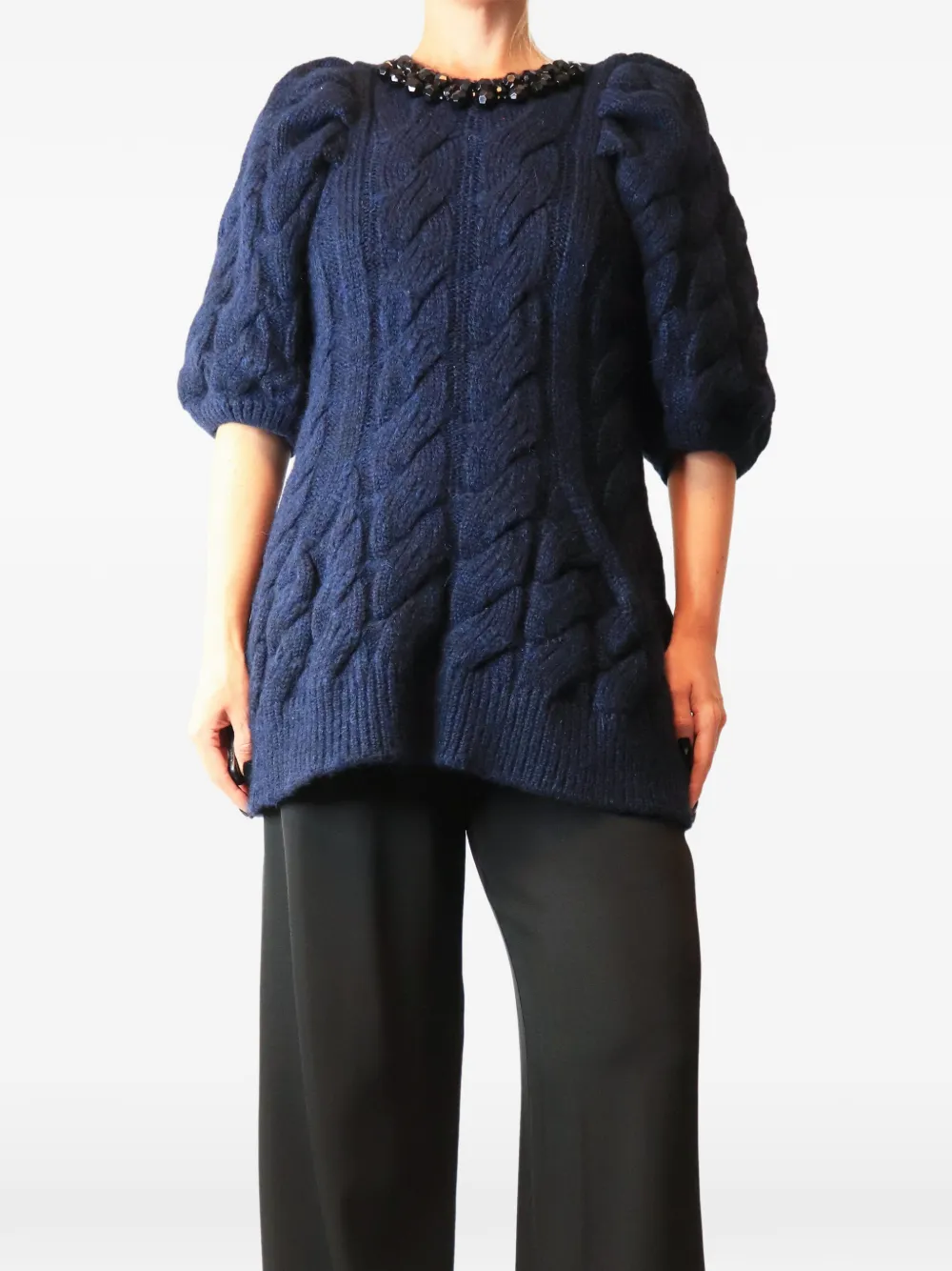 Pre-owned Simone Rocha Cable-knit Short-sleeved Sweater In Blue