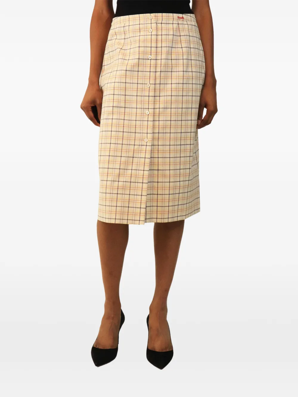 Prada Pre-Owned checkered button-front midi skirt - Giallo