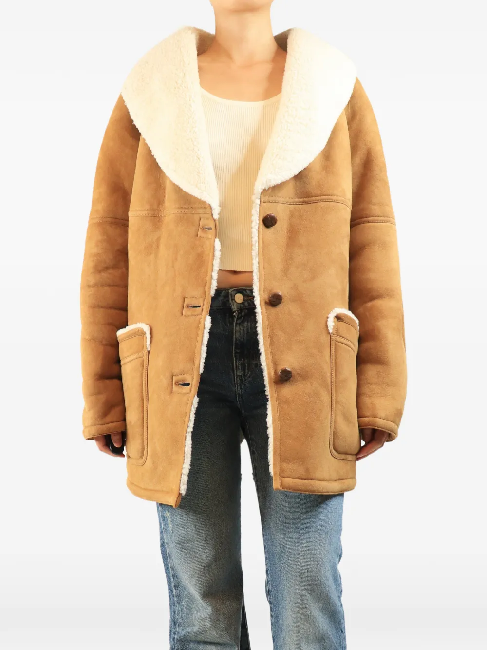 Giuliva Heritage shearling-trim button-up coat - Braun