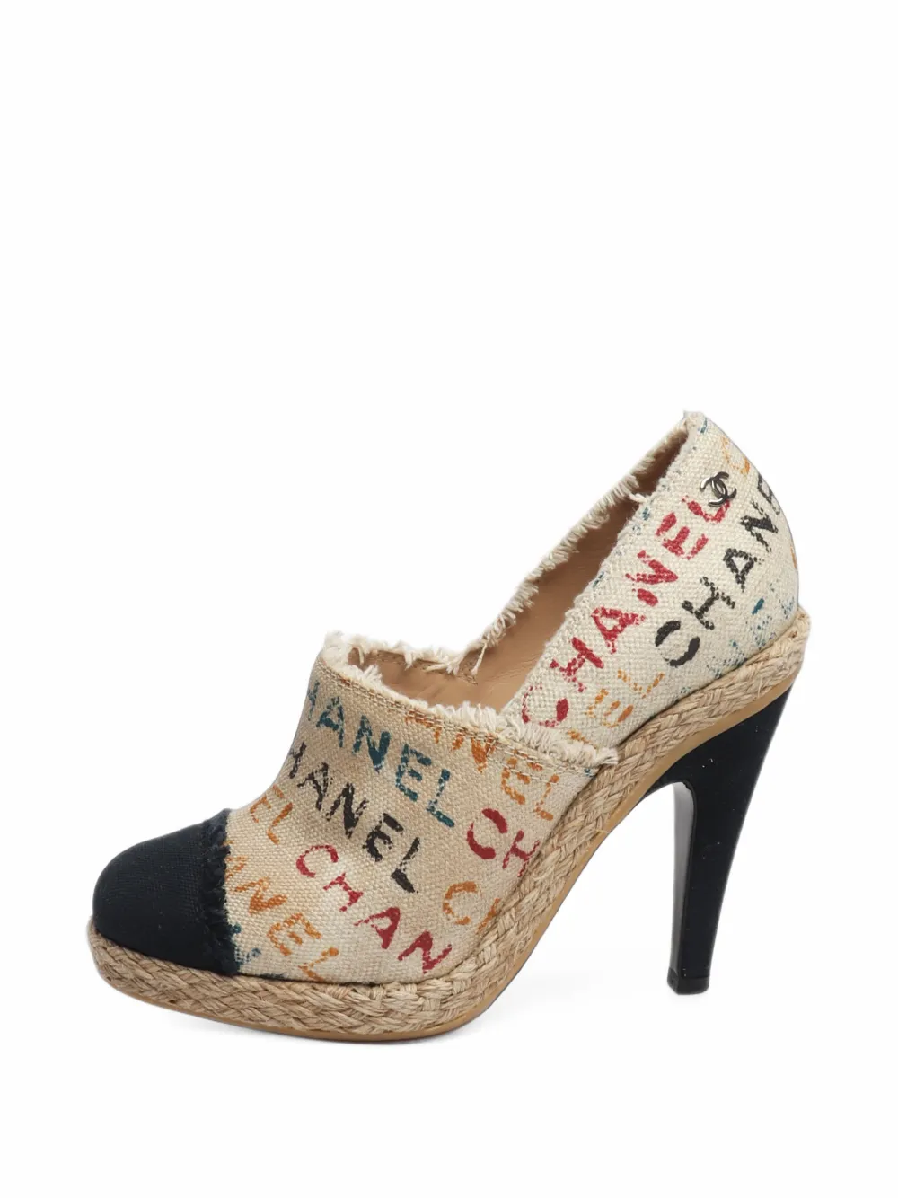 CHANEL Pre-Owned logo-print platform pumps - Nude
