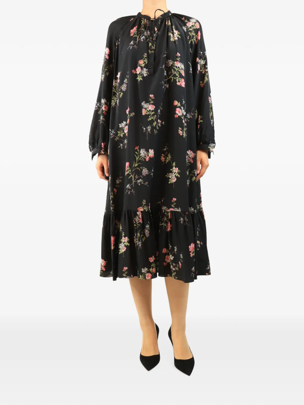 Celine Pre-Owned robe mi-longue en soie à fleurs - Noir