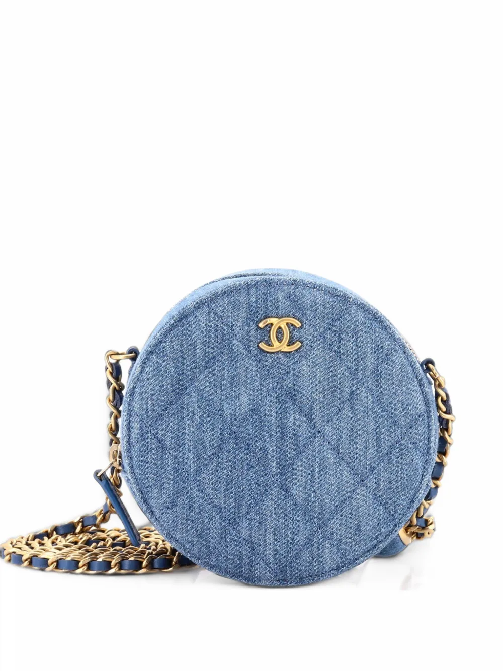 CHANEL Pre-Owned Pearl Crush Round Clutch with Chain Quilted Denim shoulder bag - Blue