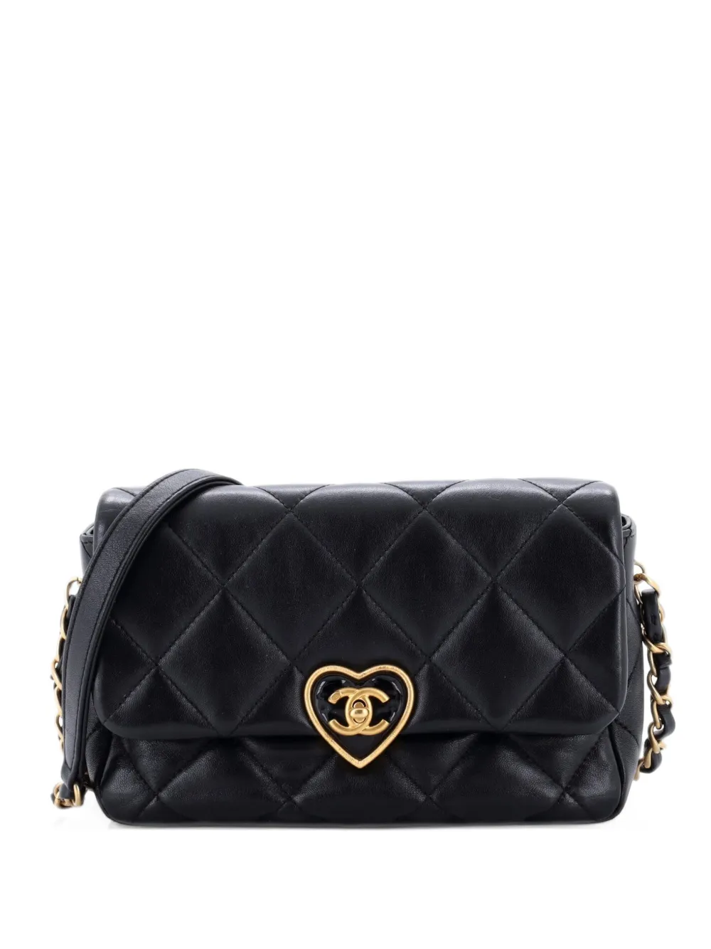 CHANEL Pre-Owned Coco Love CC Heart Flap Bag Quilted Lambskin Small shoulder bag - Black