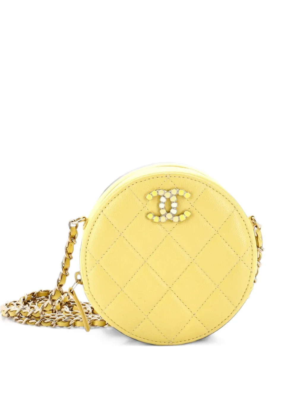 CHANEL Pre-Owned Round Clutch with Chain Quilted Caviar with Lacquered Metal crossbody bag - Gelb