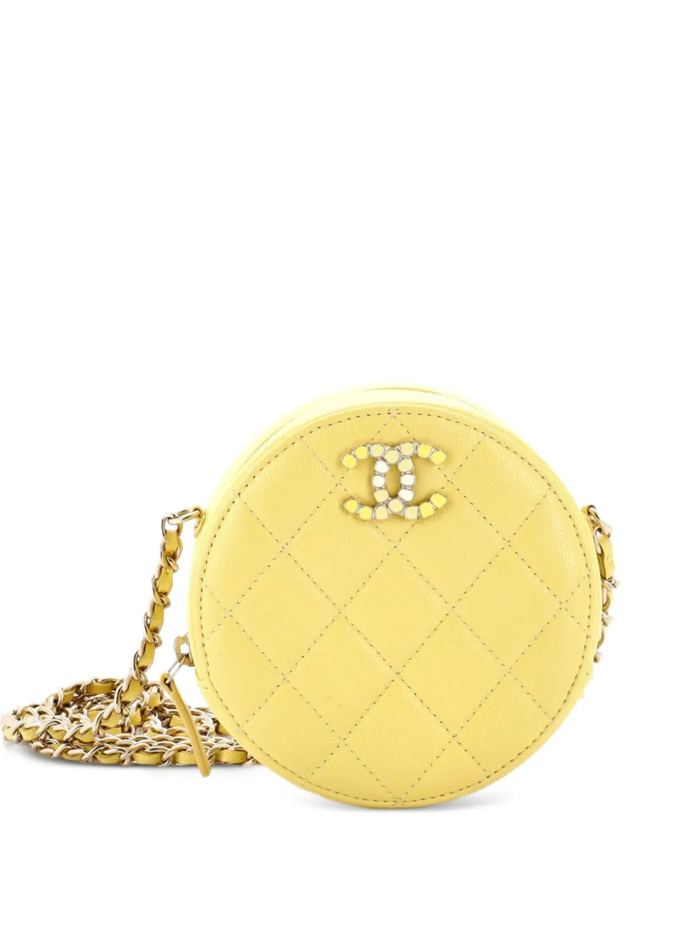 CHANEL Pre-Owned Round Clutch with Chain Quilted Caviar with Lacquered Metal crossbody bag - Giallo