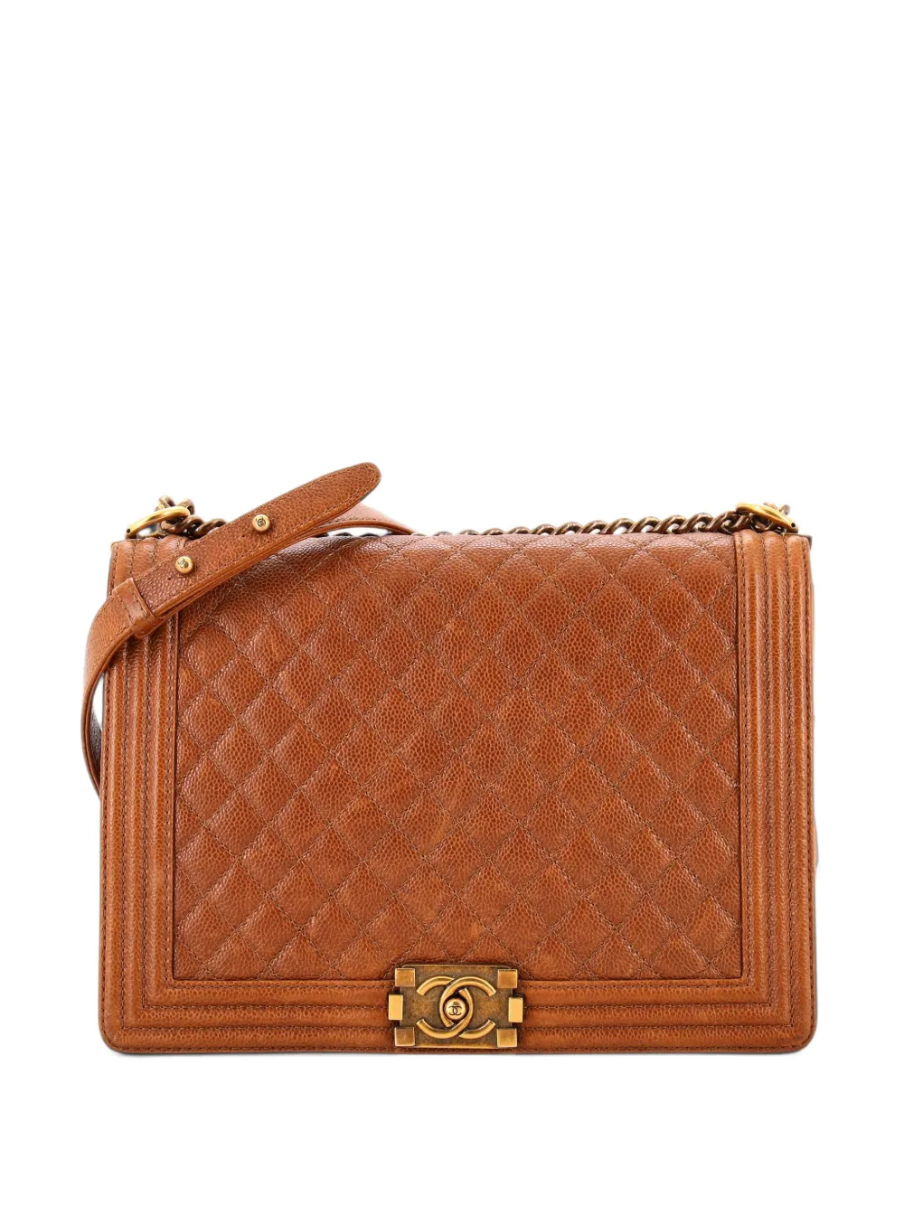 CHANEL Pre-Owned Große Boy Flap Schultertasche aus Kaviarleder mit Steppung - Braun