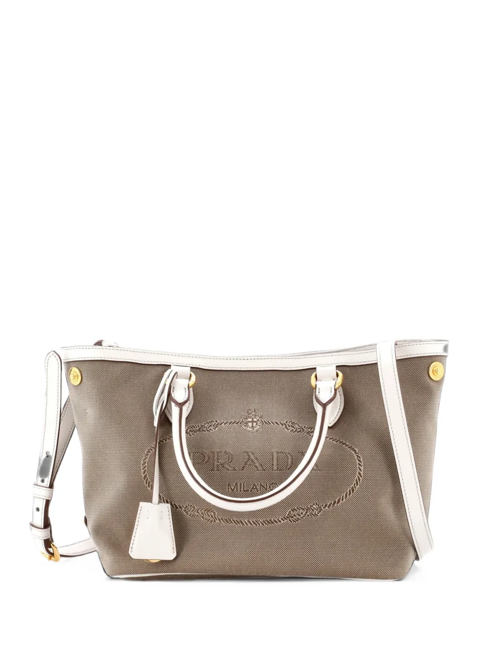 Prada Pre-Owned Logo Convertible Zip Canvas with Leather Small tote bag - Neutrals